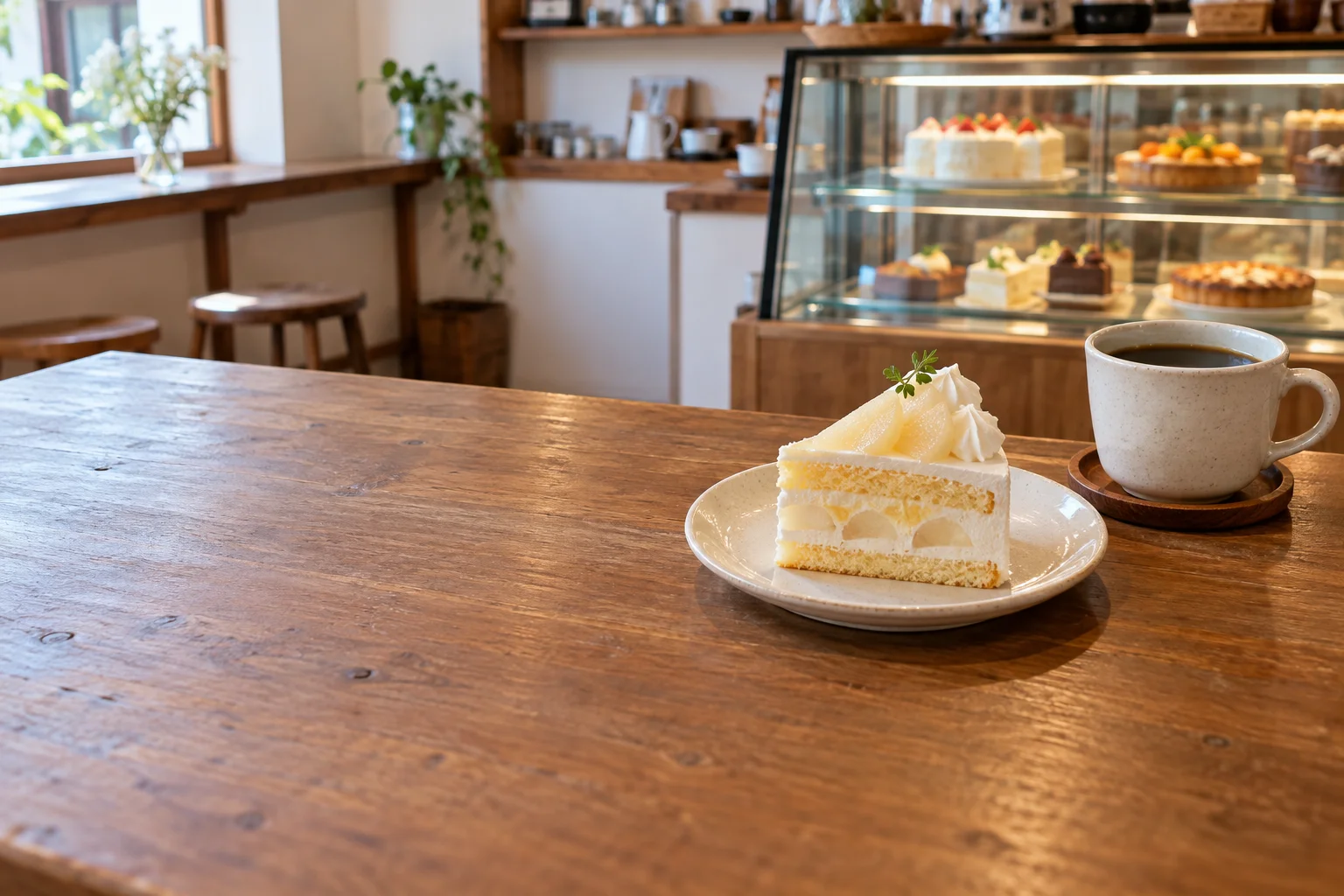 洋梨のケーキとコーヒー